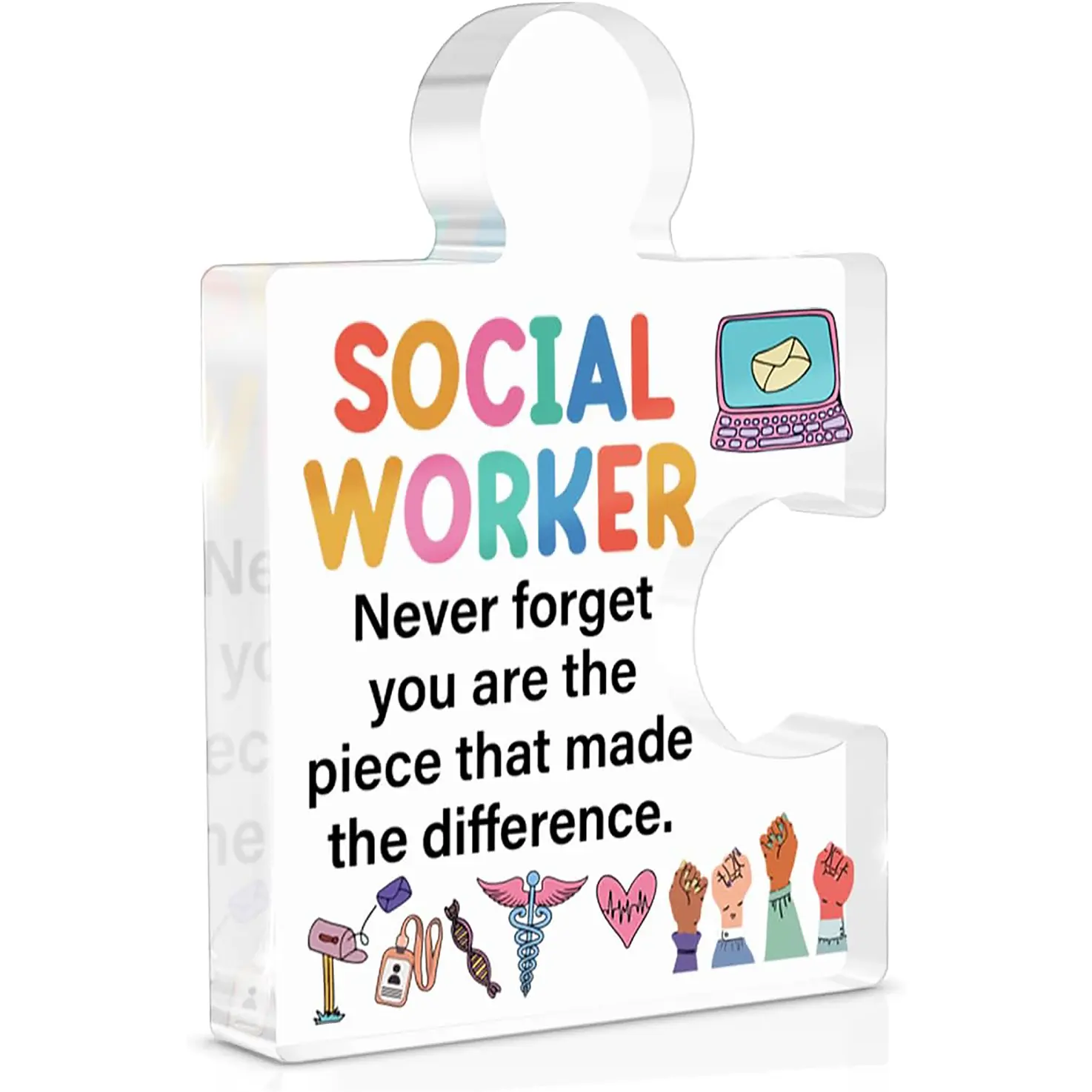 Social Worker Office Decor, Thank You Appreciation Gifts for Social Worker, Never Forget You are the Piece That Made the Difference Acrylic Puzzle Plaque Sign Decoration