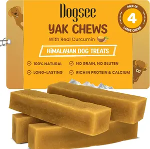 Dogsee Himalayan Yak Cheese Dog Chews with Turmeric, 1lb (Large - 4 Bars), Gluten-Free Solid 60% Protein Treats for Large Breed Dogs, Long-Lasting Dental Sticks with Cow Milk, Lime Juice for Arthritis & Joint Inflammation Support