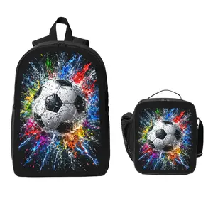 Starry Sky Football Backpack and Lunch Bag Set Bundle Large Capacity Backpack with Insulated Lunch Tote Lightweight Durable Multi Pocket Design Comfortable Shoulder Straps Travel Daily Use Organizer Stylish Matching Set Unisex
