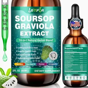 Soursop Bitters Liquid 10-in-1 with Ashwagandha, Black Seed Oil & Turmeric, Gotu Kola for Immune Support, Gut Health, Cell Regeneration & Antioxidant, Vegan, Non-GMO, Sugar-Free, 2 Fl Oz