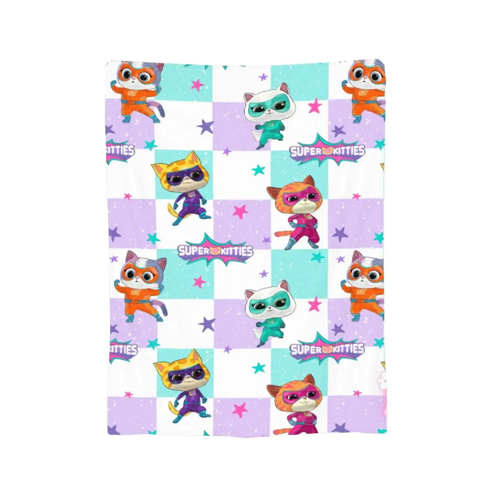 SuperKitties Cartoon Theme Flannel Throw Blanket - Ultra Soft, Anti-Pilling, Lightweight, Cozy Feel - Indoor/Outdoor for Kids - Ideal for Sofa, Bed