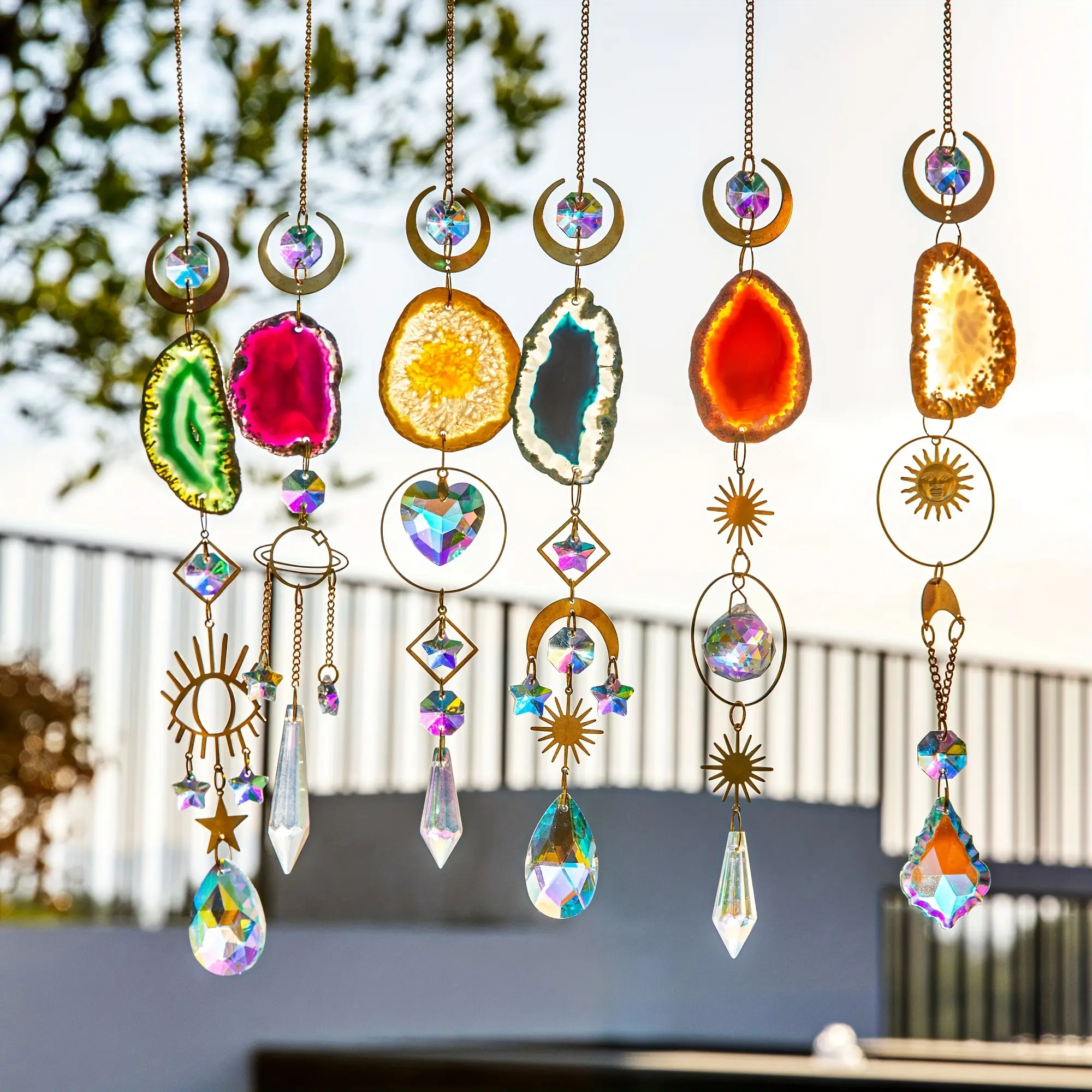 6 Crystal Sun Catchers, Decorative Indoor Hanging Decor, Prism and Agate Pieces, Home Garden Wedding Decoration, Garden Accessories, Outdoor Use, Outdoor Wind Chimes