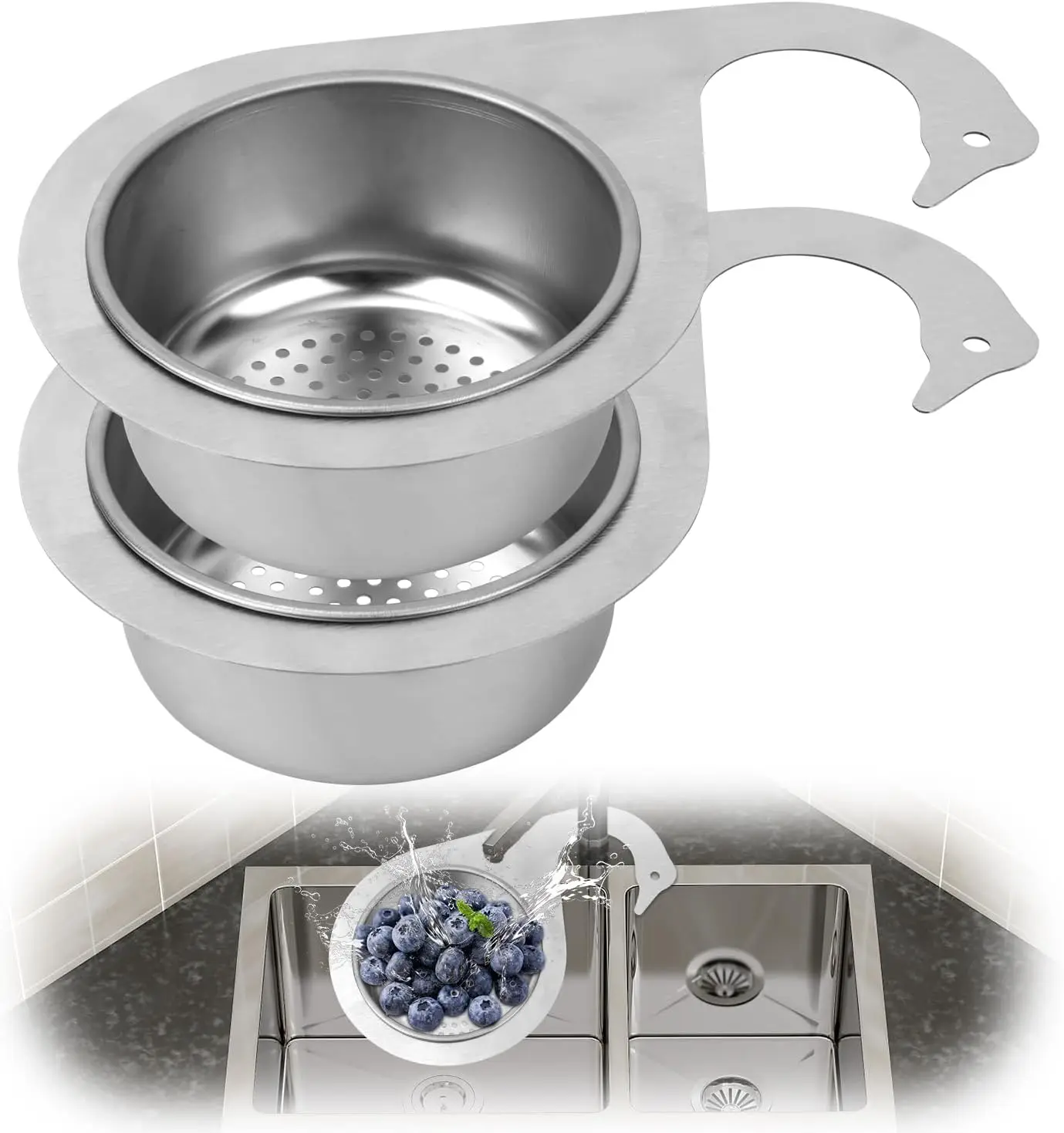 Swan Sink Strainer 2-Pack - Stainless Steel Kitchen Drain Filter Basket, Decorative Food Catcher for Fruits/Veggies, Rust-Proof Drain Protector (23x11.5x6cm)