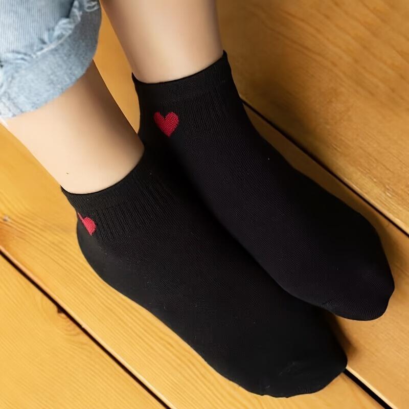 5 Pairs Of Teenager's Anti Odor & Sweat Absorption Fashion Heart Print Low Cut Socks, Comfy & Breathable Socks, All Seasons Womenswear Women