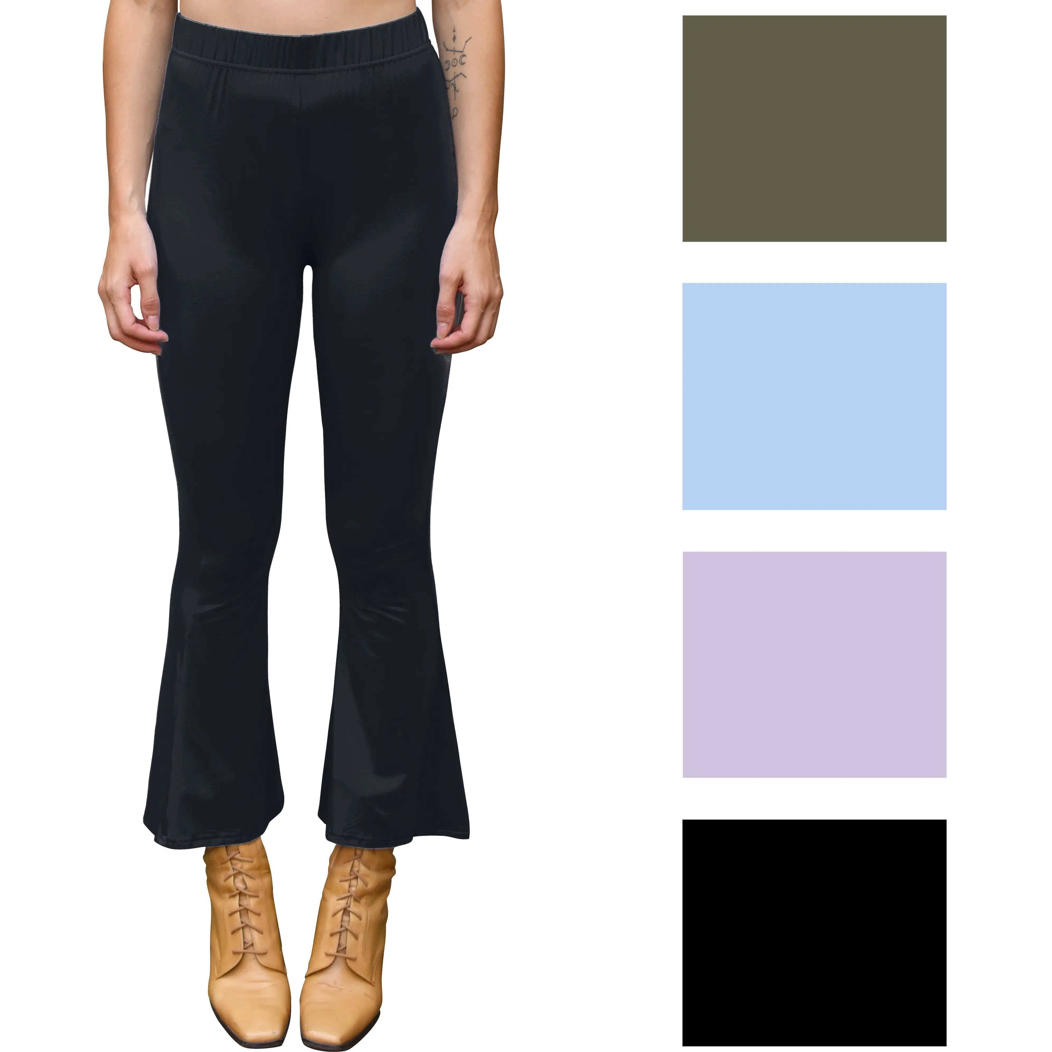 Cropped Kick Flare Ankle Length Capri Bell Bottom High Waisted Boho Gypsy Hippie Print Bohemian Festival Lightweight Comfy Stretch Yoga Legging Pants