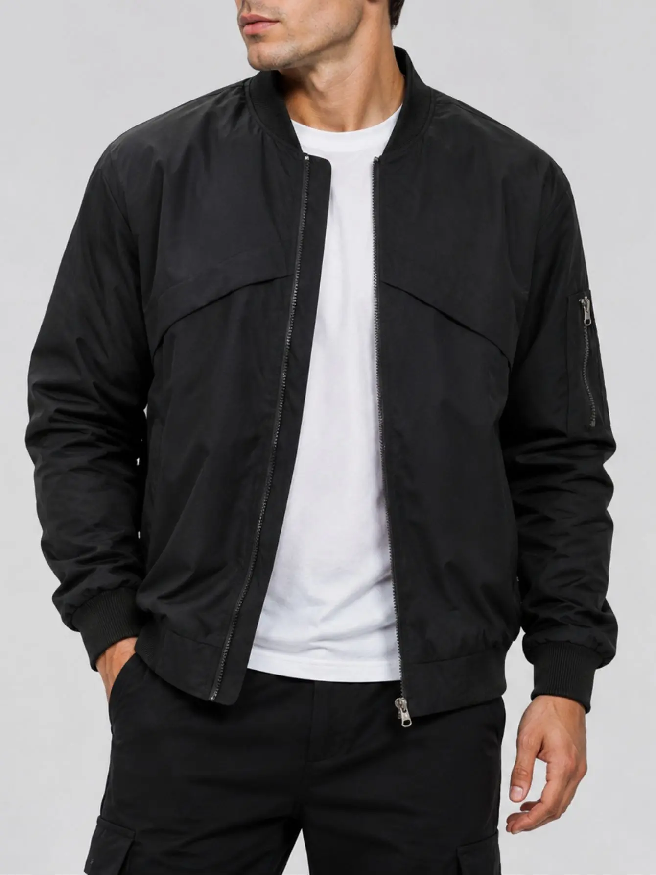 Men’s baseball-collar flight jacket, casual zip-up outerwear, everyday casual, trendy and versatile