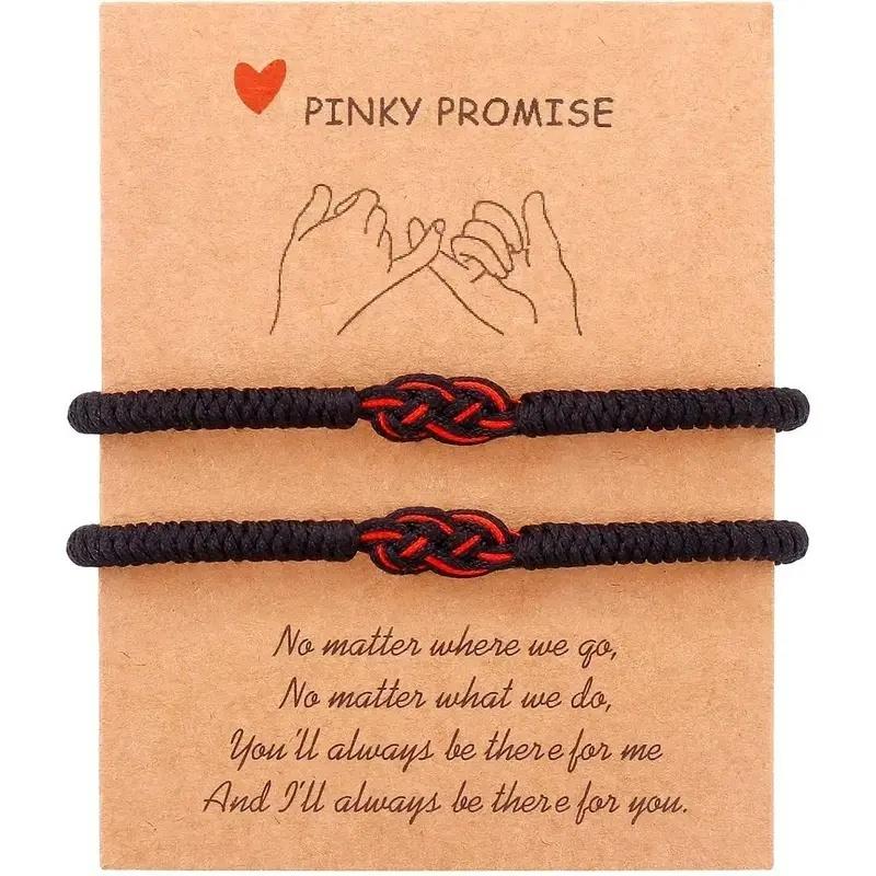 Matching Couple Bracelets for Men Women RedBlack Mix Infinity Love Lucky Bracelet TibetanLucky Amulet Knot Bracelet With Pinky Promise Card Relationship Bracelets for BoyfriendGirlfriend