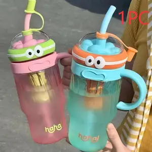Summer Large Capacity Cute Eye Straw Cup, Thickened Anti-Drop Plastic Handle, Ice Bucket Cup, Fun Design for Kids & Adults