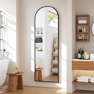 Dimmable 3-Color LED Arched Full Length Mirror, 71"x28" & 65"x22" Full Body Floor Mirror, Aluminum Alloy Frame Shatterproof Design, Wall Mount & Freestanding Dual Use for Bedroom Bathroom Entryway