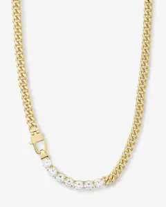5mm Gold Cuban Link & Rhinestone Tennis Chain Hybrid Necklace. A stylish unisex necklace that makes a special gift for any occasion.