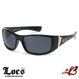 Locs Dark Fury Sunglasses - Hardcore Shades with Bold Black Glossy Frame Distinctive Silver Metallic Decorative Accent Stylized Gothic Logo  Cholo Biker OG Style Aesthetic Design | Genuine Authentic Locs Street Style Defining Hardcore Gafas De Sol 91216