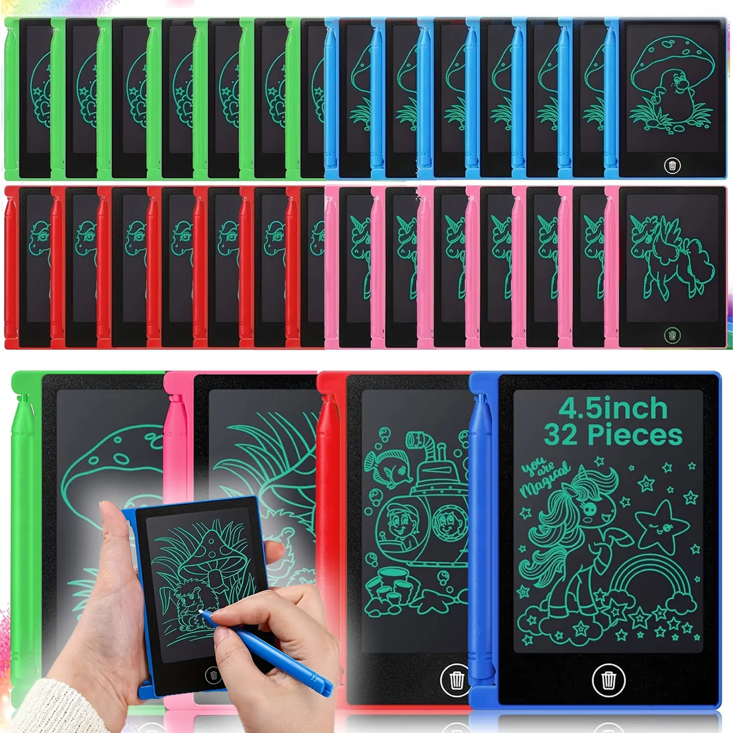 32pcs 4.5inch LCD Writing Board, Education Doodle Board Screen Drawing Pad Erasable Painting Pads Birthday Gifts Valentine's Day Stationery Easter Gifts for the Start of School Season