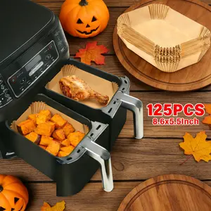 Rectangular disposable air fryer liners, 125 pieces; non-stick, unbleached parchment paper; dual-zone compatible, heat resistant up to 450°F; food-grade, oil-resistant, leak-proof; a must-have for fitness enthusiasts, those embracing a healthy lifestyle,
