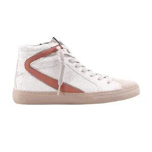 Shu Shop Womens Rooney Glitter High Lace Up Sneakers Shoes Casual - White