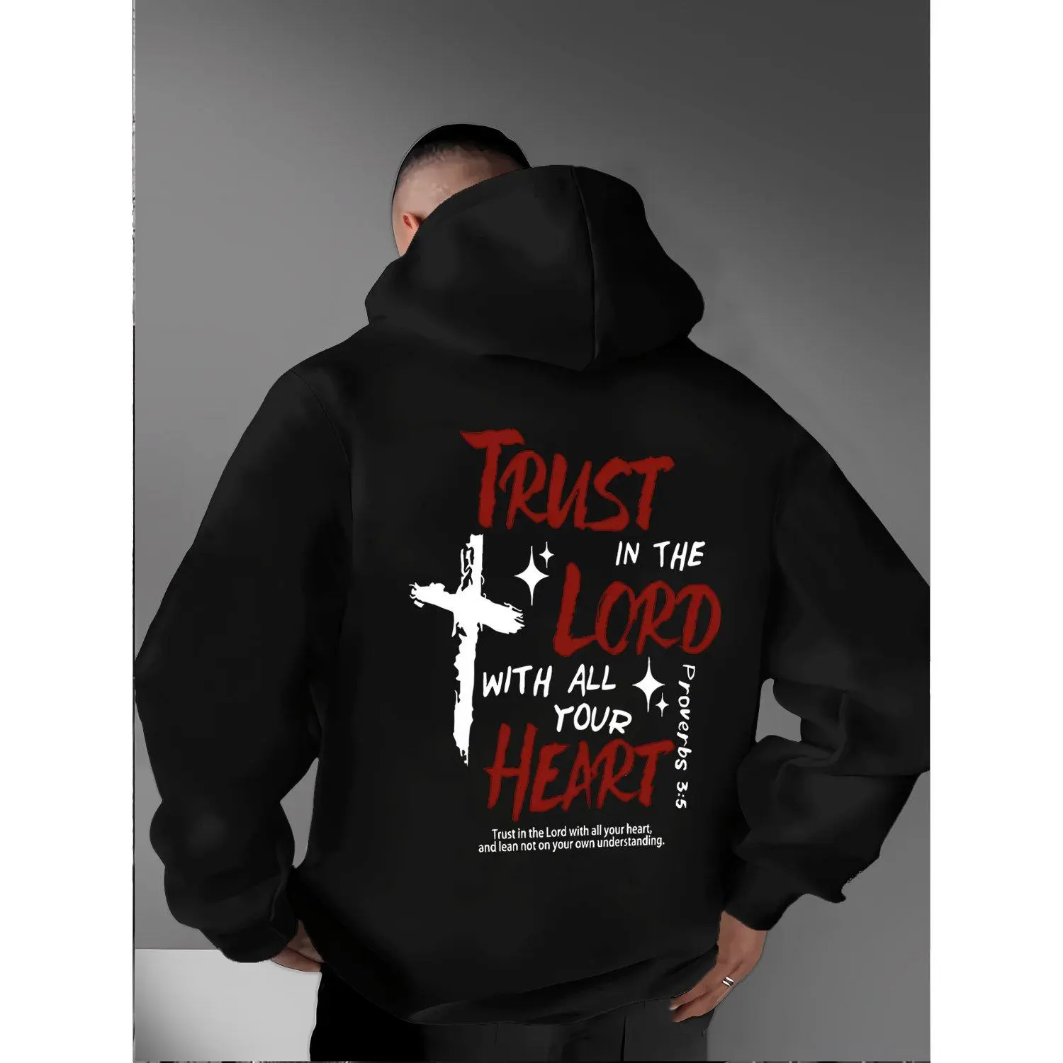 Scripture Print Hoodie Sweatshirt Suitable for Casual Wear And Gatherings Comfortable Fashionable Stylish Pullover Top with Hooded Design