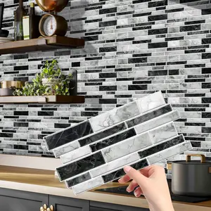 Mosaic Self-adhesive Tile Sticker, Self Adhesive Tiles, Striped Marble Pattern Vinyl Bathroom Kitchen Home Decor, DIY Seamless Splicing Sticker for Home, Decorative Wall Sticker, Marble Pattern Sticker