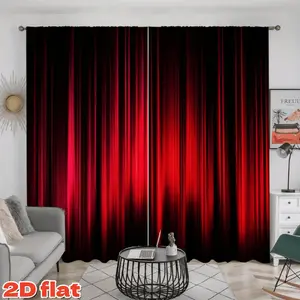 2D Flat 2Pcs Red Black Curtain Panels, Gradient Light Beam Print Window Curtains, Modern Abstract Style Semi-Shading Drapes for Living Room Bedroom Dining Home Decor, Christmas Gift Decoration, Anti-Privacy.