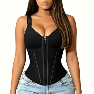 Women's Seamless Fabric Waist Trainer Corset Shapewear, 17 Steel Bones, Adjustable Straps, Tummy Control Compression Bodysuit for Lady's Everyday Fit, Sport Workout & Bridal Wear, Strapless Tank Top with Push Bra summer shirts women crop summervibes