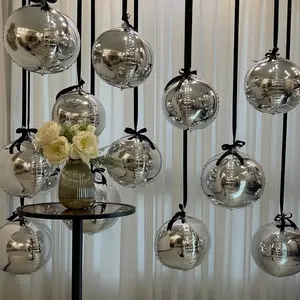 12-Pack Silver Mirror Ball Aluminum Foil Balloons Set, Includes 25m Decorative Ribbon, 25.4cm (10 Inch) Size, Balloon Party Supplies, Balloon Garland, Perfect for New Year, Birthday, Wedding