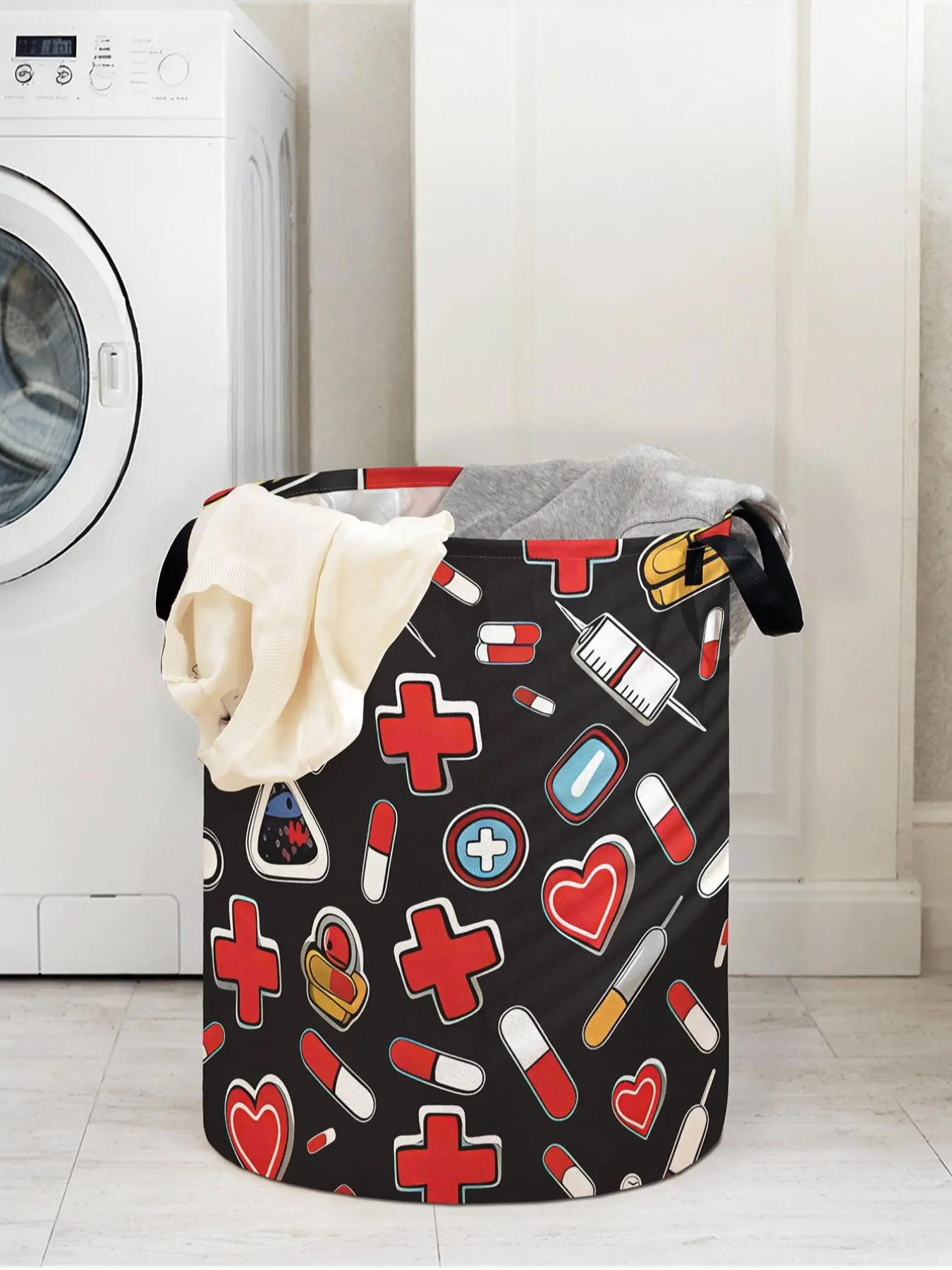 Medical Tools Print Pattern Laundry Basket with Handles, Durable Foldable Large Capacity Storage Bin for Clothes & Toys, Stylish Home Organization