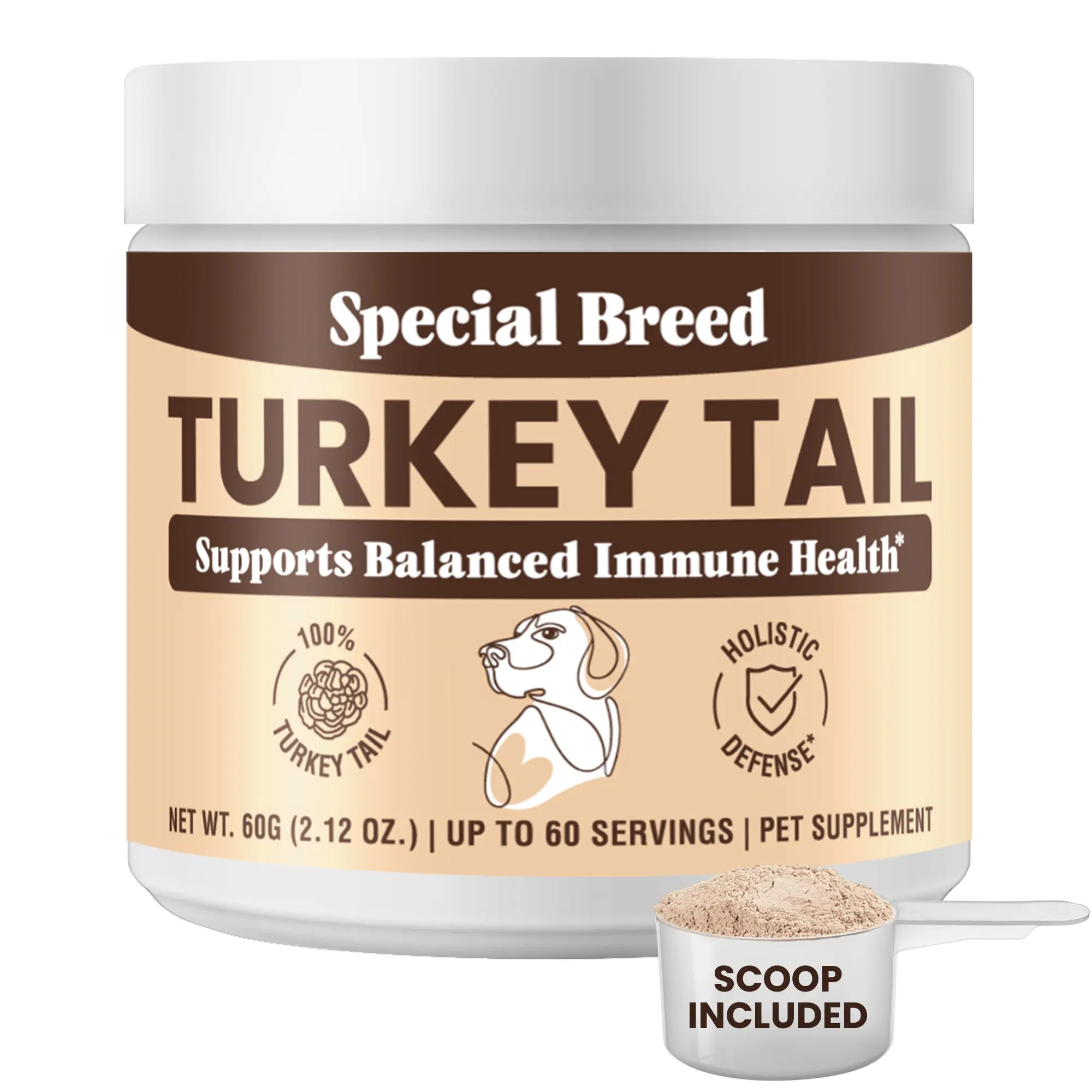 Organic Turkey Tail Mushroom Powder for Dogs - Single Item Natural Immune Booster, Supports Respiratory & Digestive Health, with Beta Glucans & Polysaccharides, No Fillers, 60 Scoops, 24 Months Shelf Life, Supports Respiratory Health, No Preservatives