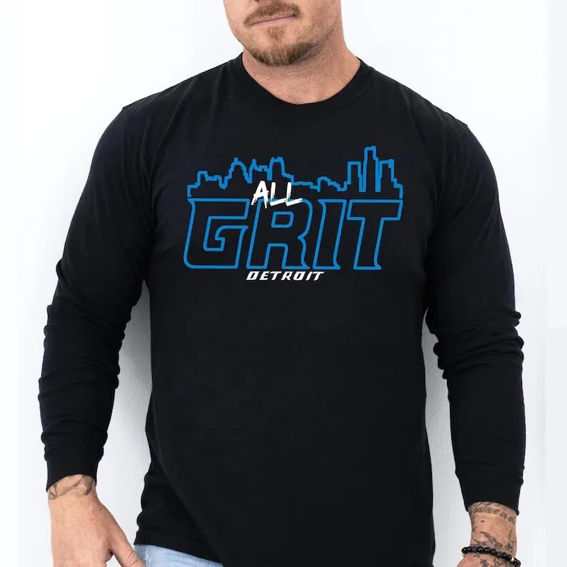 Detroit Motor City ALL GRIT | Lions Football themed Long Sleeve T-Shirt