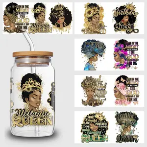 5pcs/set Black Queen UV DTF Cup Wrap Decals For Any Hard Surface, UV DTF Transfer Sticker Waterproof Sticker For Glass Cups Tumbler Furniture Craft Wood DIY Crafts