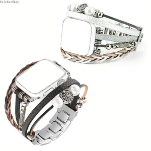 2026 NEW Fashion Handmade Leather Beaded Tree of Life Bracelet Watch Band for Apple Watch 38/40/41/42/44/45/46/49 Mm, Adjustable Metal Strap Compatible with Iwatch Series 10 9 8 7 6 5 4 3 2 1, Smart Watch Straps