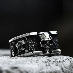 2844CLStainlessSteelSkullRingForMenPunkVintageGift