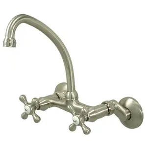 Kingston Brass  4 Inch -8 Inch Adjustable Center Wall Mount Kitchen Faucet - Satin Nickel