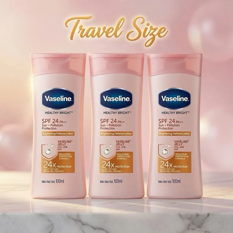 Vaseline Healthy Brightening Defense Body Lotion with SPF 24, Daily Sunscreen and Moisturizer for Radiant Skin, 100ml, 3 Count