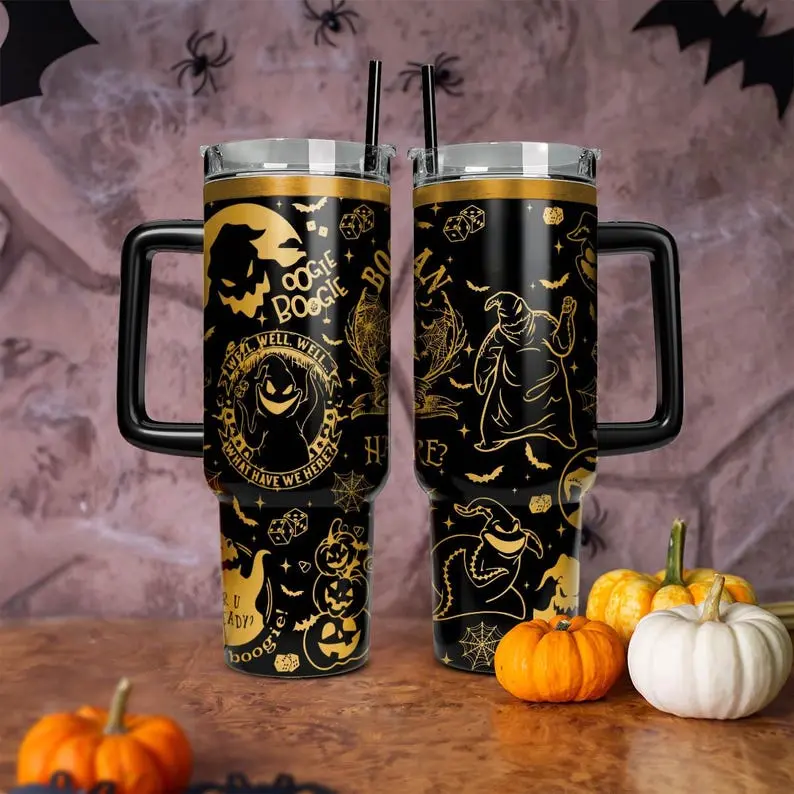 V3 40oz 20oz Tumbler with Handle Straw, Oogie Boogie Man Nightmare Christmas Tumbler, Halloween Engraved Tumbler 40oz, Oogie Boogie Bash, Boogie 3D All Over Print Tumbler