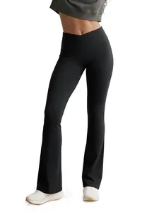 ODODOS Hidden Scrunch Butt Lifting Crossover Flare Leggings for Women - No Front Seam Booty Sculpting Yoga Pants, 30" Inseam