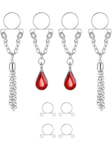 2 Pairs Non-Piercing Nipplerings for Women Fake Nipplerings Piercings Clip On Nipple Rings 316L Stainless Steel Faux Dangle Nipple Jewelry