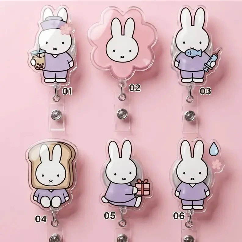 Cute Bunny Nurse Badge Reel, Rabbit Acrylic Badge Holder, RN CNA Medical ID Reel, Kawaii Nurse Accessory, Nurse Gift