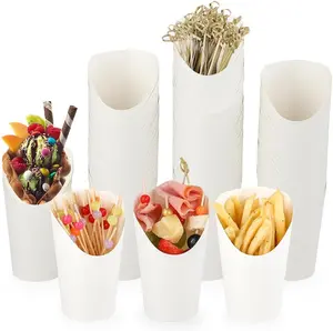 12oz White Charcuterie Cups 100 count, Disposable Charcuterie Cups with Sticks,  Fries Cup Paper Appetizer Cup with 200 count  Picks for Snack, Fruit, Dessert or all Occasions (White)