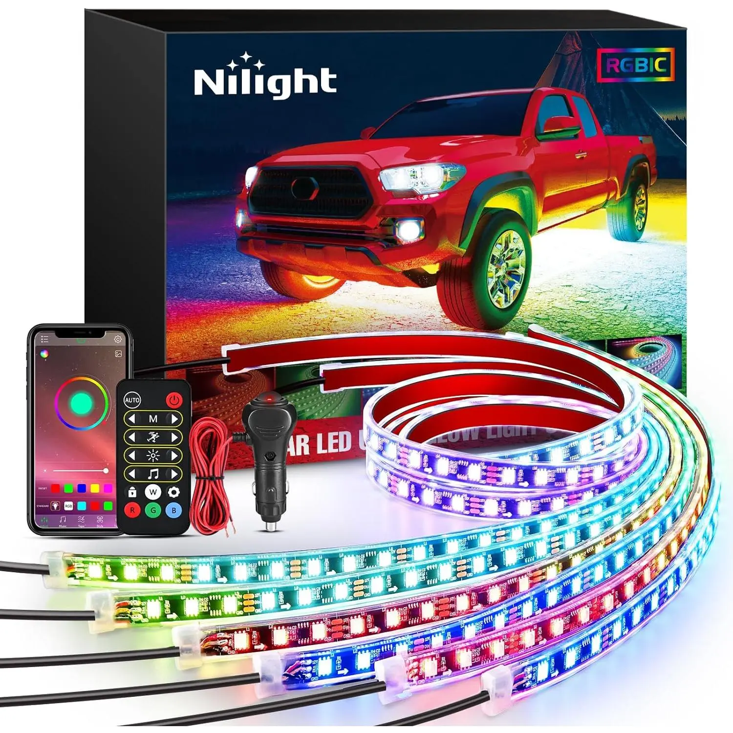 Nilight 6Pcs Underglow LED Neon Accent Strips - Underglow LED Lights, Adjustable Rhythm, APP & Remote Control, Bluetooth Smart RGBIC, Waterproof Long-Lasting Decoration for Motor Vehicles