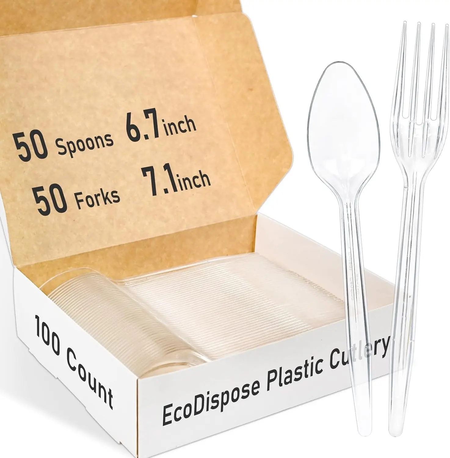 100 Count Plastic Disposable Cutlery Set, 50 Forks & 50 Spoons - BPA-Free, Heat Resistant, Heavy Duty Utensils Silverware