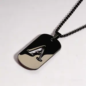Black Stainless Steel Openwork 26 Alphabet Necklace – Unisex Everyday Wear & Gift