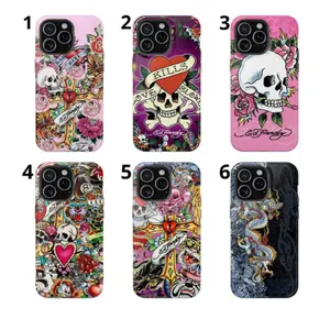Pink Ed Hardy Skull Leopard Tattoo iPhone Case Aesthetic Y2k Trendy Tiger Ed Hardy Collage Phone Casefor iPhone 16151413121117 ProMax Plus