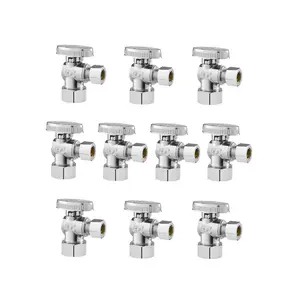 VEVOR 10 Pack Angle Stop Valve, Water Shut Off Valve 1/2 PEXx 3/8 OD Compression, 1/4 TurnChrome Plated Brass Shutoff Valves for Bathroom Kitchen Toilet Shower PlumbingVEVOR Super Brand Day