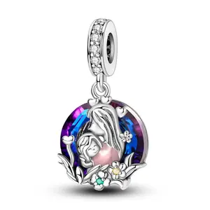 MULA 925 silver mother's love angel pendant | Suitable for Pandora bracelets | Mother's Day gift | Shining crystal beads | Family protection natural light pendant ‍