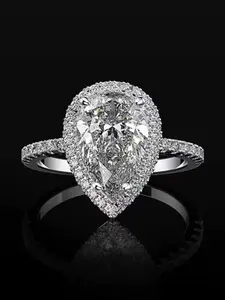 Creative Sparkling Teardrop Zircon Wedding Ring, Elegant Ladies' Bridal Jewelry, Trendy Versatile Fashion Accessory, Perfect Birthday Gift