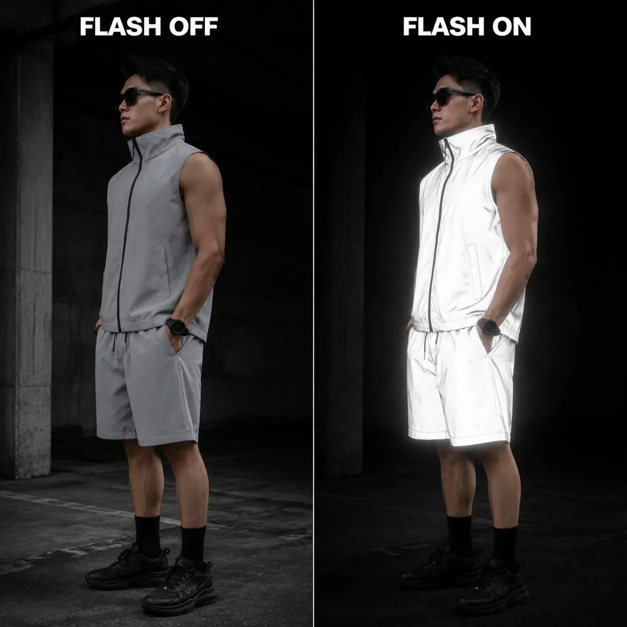 2. High Visibility Reflective Set for Men - Vest and Straight Leg Shorts Night Cycling Outfit - Lightweight Safety Gear Spring Summer