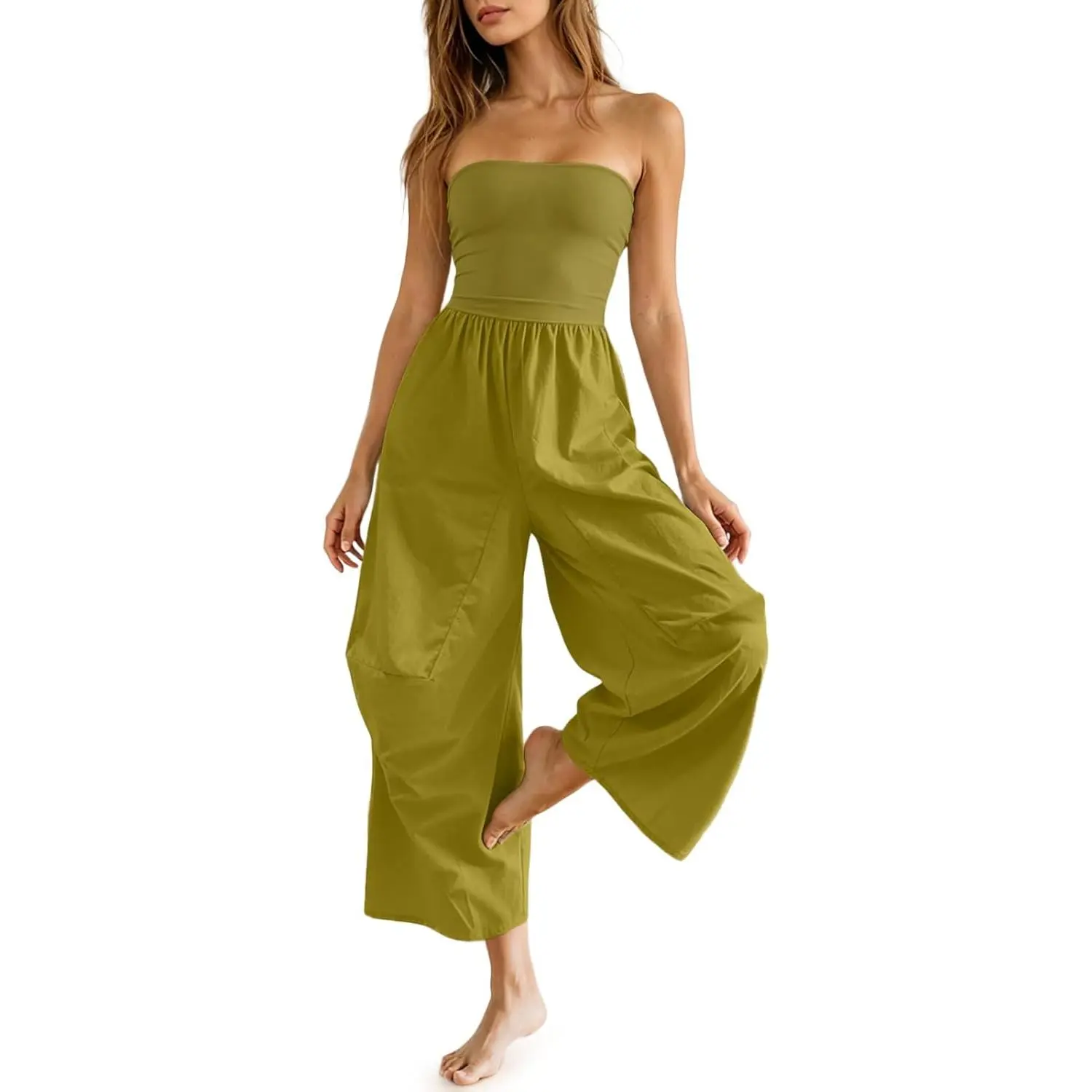 Strapless Jumpsuit For Women Convertible Harem Pants Boho Balloon Pants Tube Top Romper Off Shoulder Yoga Outfit