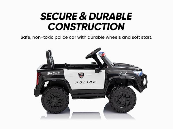 Hikiddo 24V 400W Kids Ride on Police Car with Remote Megaphone Bluetooth, Electric Police Car for Kids