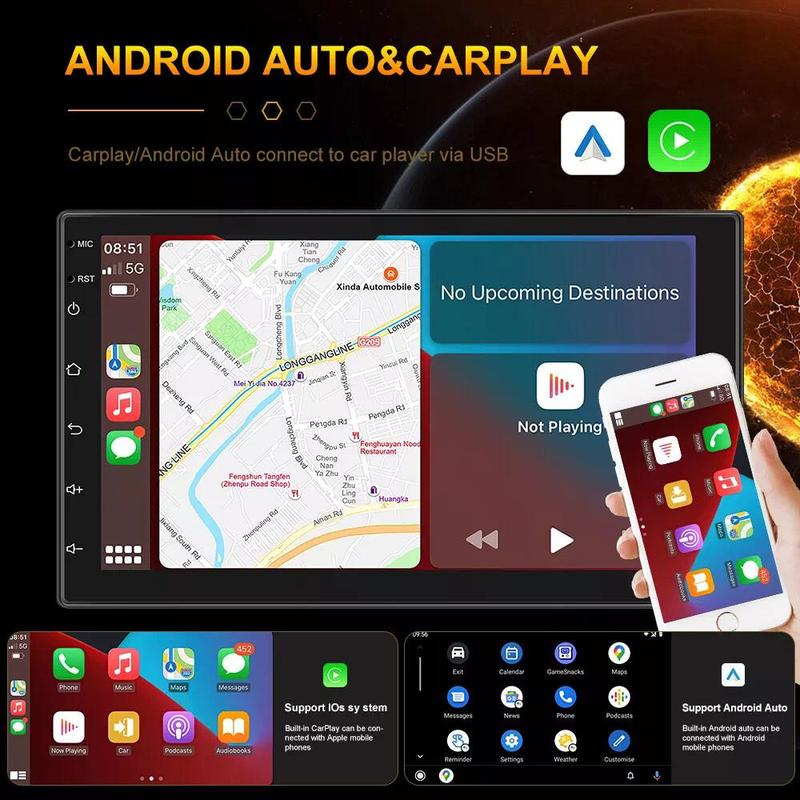 7" Double 2 Din Car Stereo Radio For ios/ Android CarPlay MP5 Player + Camera