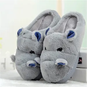 Women's Cartoon Hippo Slippers - Cozy and Warm Furry Home Footwear for Winter YILANLAN