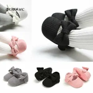 Toddler Baby Girls Princess Shoes Cute Bowknot Solid Color Knitted Soft Sole Non-Slip Sneaker