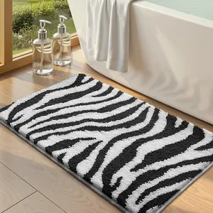 Zebra Pattern Plush Bath Mat, Non-Slip Decorative Rug for Bathroom Kitchen Indoor Outdoor, Winter Decor Valentine's Day Gift